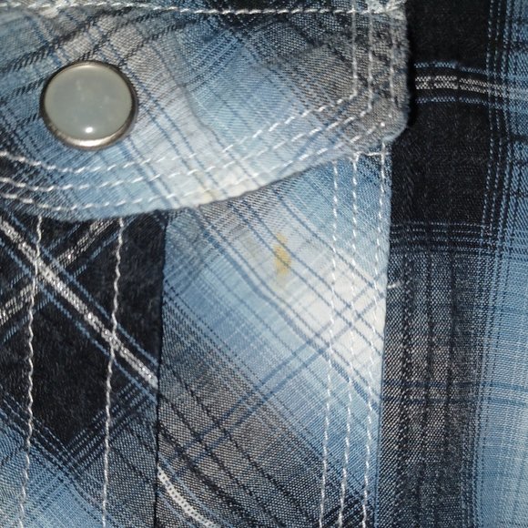 Western plaid button down women’s medium Panhandle Slim blue white silver black - Picture 9 of 11